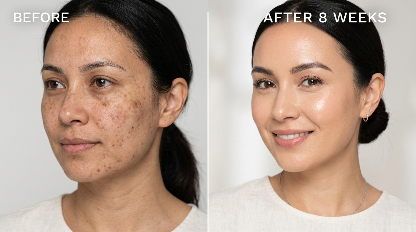 Split comparison showing the skin brightening results, ideal for the "How Alpha Arbutin Works